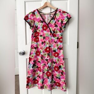 Hanna Andersson Women’s Pink Floral V-Neck Fit & Flare Dress Short Sleeve Size M
